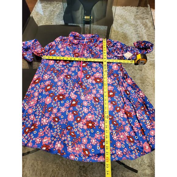 Free People Daisy Jane Mini Dress Botanical Combo Floral Tie Neck Size Small - Picture 15 of 16